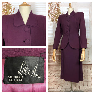 Vintage 1940s Black Gabardine Wool Ladies Suit