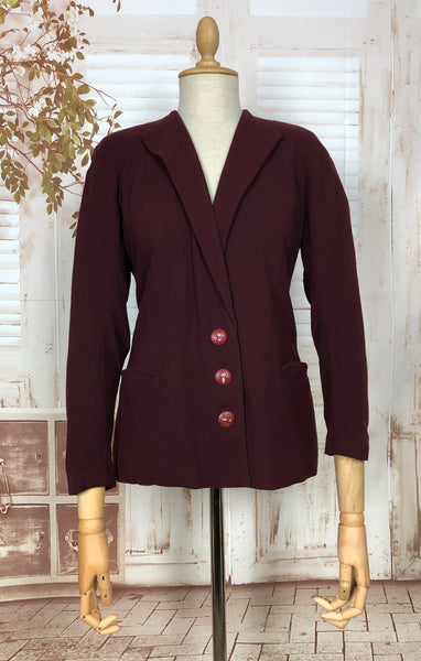 Stunning Original Late 1920s / Early 1930s Burgundy Blazer With Hand Painted Buttons
