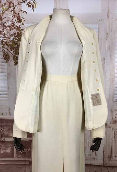 Original 1940s 40s Vintage Off White Cotton Summer Suit With Circular Accents