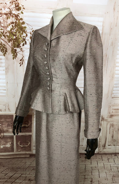 LAYAWAY PAYMENT 1 OF 3 - RESERVED FOR AISHA - PLEASE DO NOT PURCHASE - Iconic 1950s 50s Vintage Lilli Ann Silk Shot Worsted Wool Peplum Suit