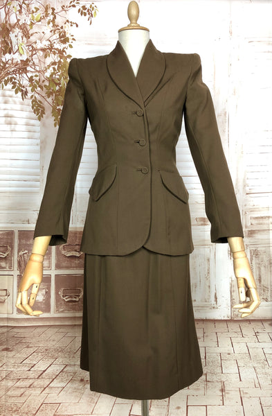 Gorgeous Original 1940s Vintage Chocolate Brown Gabardine Skirt Suit