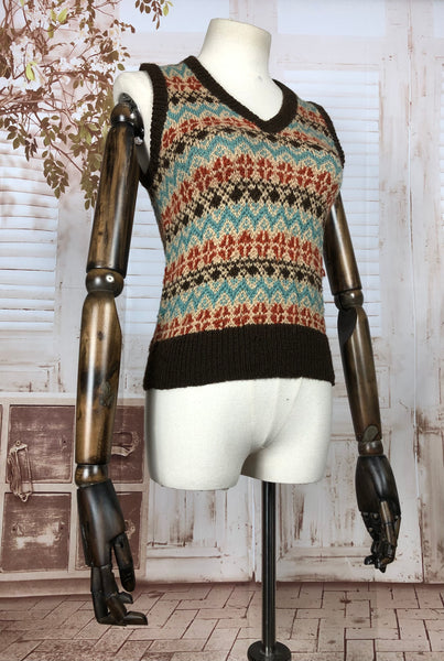 Beautiful Original 1940s 40s Vintage Fair Isle Knit Land Girl Sweater Vest