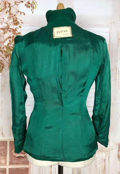 LAYAWAY PAYMENT 2 OF 2 - RESERVED FOR FRAN - Exquisite Original 1940s Vintage Vibrant Forest Green Suit Blazer With Statement Buttons
