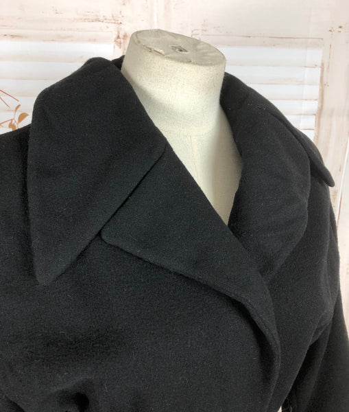 Original Vintage 1940s 40s Black Wool Wrap Belted Princess Jacket