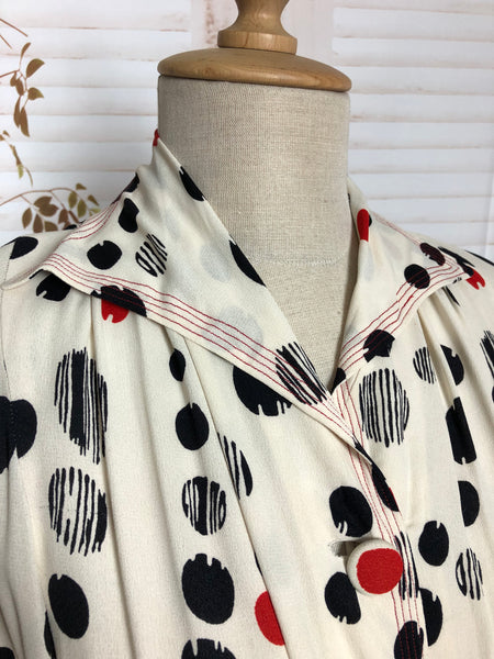 Fabulous Original 1940s Red Black And White Spotted Dress