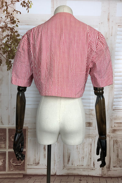 Original Vintage 1940s 40s Red Candy Striped Cropped Bolero Jacket