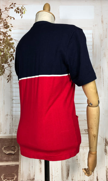 Stunning Original 1940s Vintage Red And Navy Colour Block Jantzen Sportswear Blouse