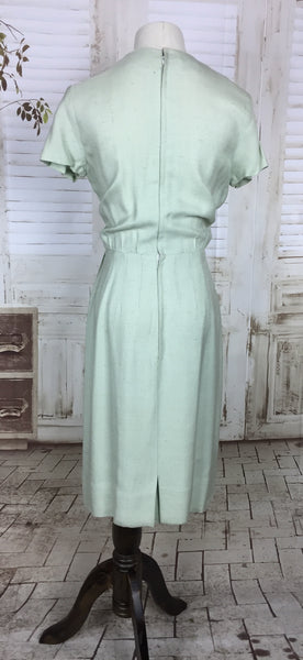 Original 1950s 50s Vintage Mint Green Silk Day Dress By Emma Knuckey And Stehli Silks