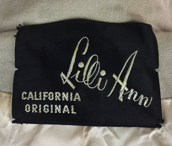 Original 1940s Vintage Taupe Gab Gabardine Black Label Lilli Ann Wrap Jacket