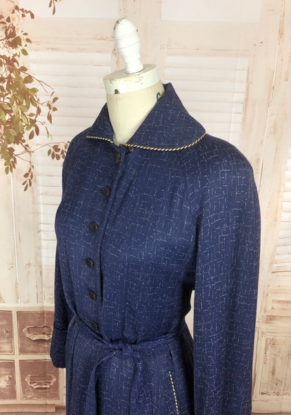 LAYAWAY PAYMENT 2 OF 2 - RESERVED FOR HOLLY - PLEASE DO NOT PURCHASE - Original 1940s 40s Volup Vintage Blue And White Atomic Fleck Belted Gabardine Coat