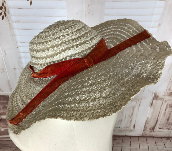 Gorgeous Original 1940s 40s Vintage White And Red Sun Hat