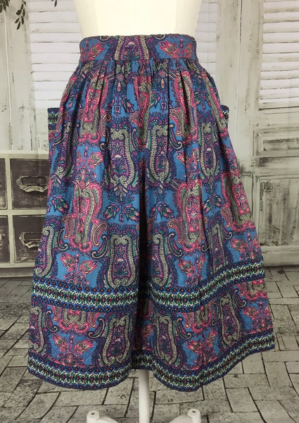 Original 1950s 50s Vintage Skirt With Purple And Blue Paisley Pattern