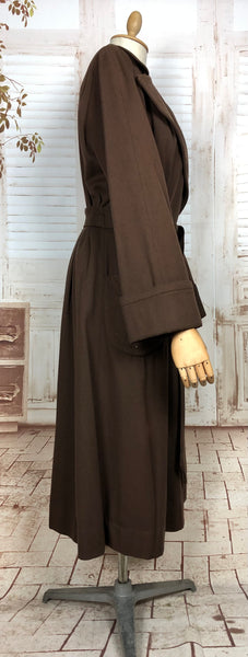 Wonderful Original 1940s Vintage Chocolate Brown Belted Wool Gabardine Princess Coat