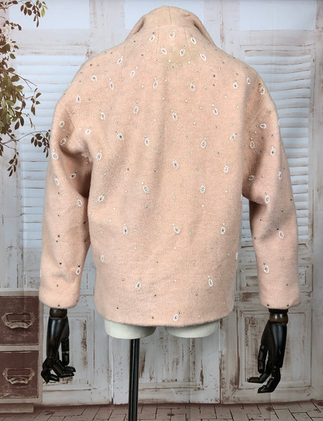 Gorgeous Original 1950s 50s Pastel Pink Short Coat With Bead And Stud Details By Monarch