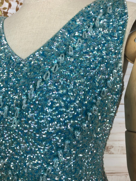 LAYAWAY PAYMENT 1 OF 5 - RESERVED FOR LINDSAY - Exceptional Original 1950s Vintage Fully Beaded Turquoise Gown Hollywood Dress Unlabelled Gene Shelly