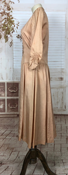 Rare Original 1930s 30s Vintage Raw Peach Silk Dress With All The Buttons