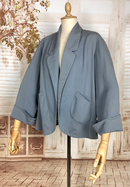 Beautiful Original 1940s Volup Vintage Periwinkle Blue Spring Weight Gabardine Swing Coat