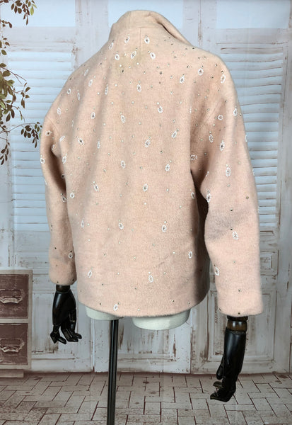 Gorgeous Original 1950s 50s Pastel Pink Short Coat With Bead And Stud Details By Monarch