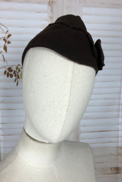Original Vintage 1930s 30s Brown Felt Hat