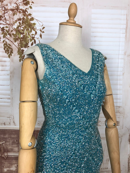 LAYAWAY PAYMENT 1 OF 5 - RESERVED FOR LINDSAY - Exceptional Original 1950s Vintage Fully Beaded Turquoise Gown Hollywood Dress Unlabelled Gene Shelly