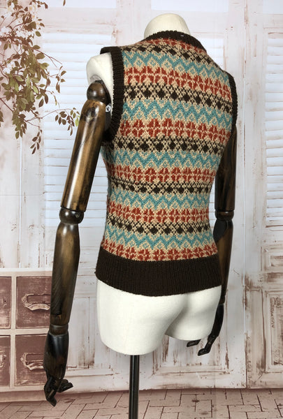 Beautiful Original 1940s 40s Vintage Fair Isle Knit Land Girl Sweater Vest