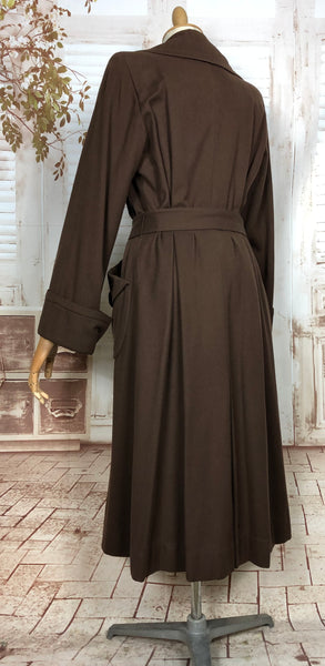 Wonderful Original 1940s Vintage Chocolate Brown Belted Wool Gabardine Princess Coat