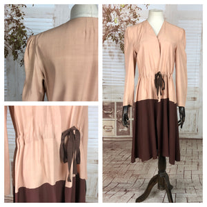 LAYAWAY PAYMENT 1 OF 2 - RESERVED FOR ALEXIS - PLEASE DO NOT PURCHASE - Original 1930s 30s Vintage Pink And Brown Soft Cotton Colour Block Coat  With Tie Belt
