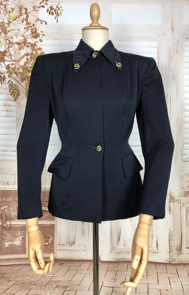 Stunning Original 1940s Vintage Navy Blue Suit Jacket With Mosaic Buttons