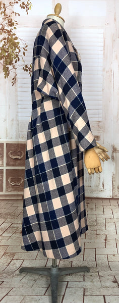 Exceptional 1940s Original Volup Vintage Pink And Navy Plaid Princess Coat