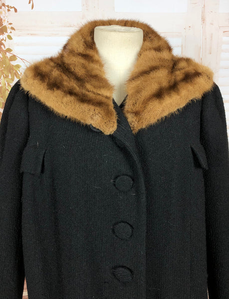 LAYAWAY PAYMENT 3 OF 3 - RESERVED FOR BETH - Stunning Original 1930s 30s Vintage Black Wool Crepe Puff Sleeve Coat With Mink Fur Collar By Oppenheimer Collins