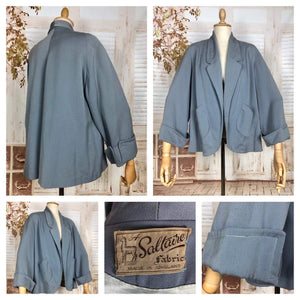 Beautiful Original 1940s Volup Vintage Periwinkle Blue Spring Weight Gabardine Swing Coat