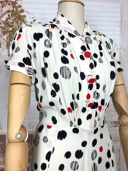 Fabulous Original 1940s Red Black And White Spotted Dress