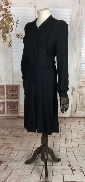 Original 1940s 40s Vintage Black Crepe Day Dress