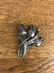 Art Nouveau Pewter Floral Tulip Brooch