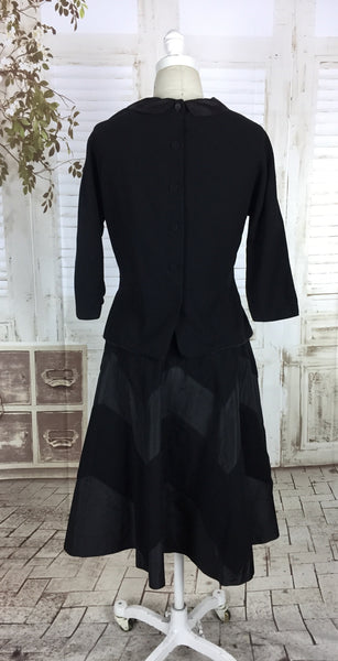 Original 1940s Black Wool And Taffeta New Look Skirt Suit With Chevron Stripe Skirt By Junior House USA