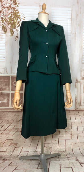 Stunning Original 1940s Vintage Forest Green Skirt Suit By Laura Dale