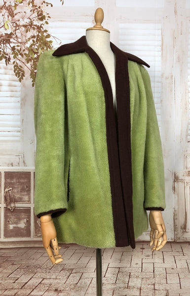 Rare Stunning Original 1940s Vintage Chartreuse Green And Brown Teddy Bear Swing Coat