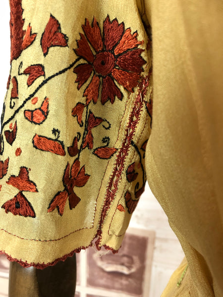 RESERVED FOR PAMELA - Incredible Rare Late 1920s Early 1930s Eastern European Hungarian Embroidered Yellow Silk Folk Dress