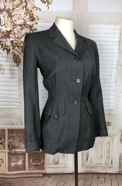 Original 1940s 40s Grey Wool Suit Jacket With Gorgeous Pockets