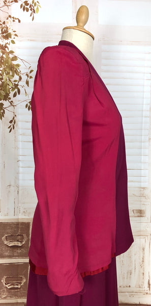 Stunning Original 1940s Vintage Fuchsia Pink Collarless Peck & Peck Skirt Suit