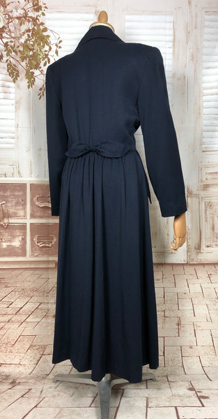 Amazing Original 1940s Vintage Navy Blue Gabardine Belt Back Princess Coat