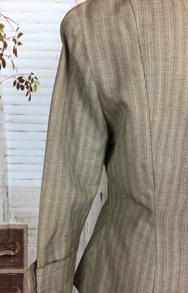RESERVED FOR TARLEE - Original 1940s 40s Vintage Grey And Burgundy Pinstripe Suit With Huge Cuffs