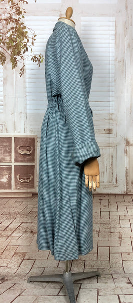 Fabulous Original 1940s 40s Vintage Teal Blue Micro Check Belted Princess Coat