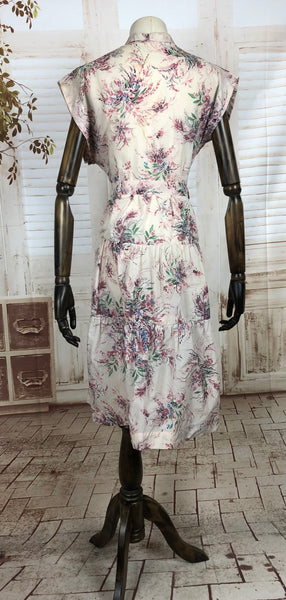 Original Vintage 1950s 50s Nylon Dress With Pastel Floral Print