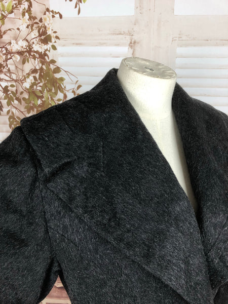 Original 1950s 50s Vintage Grey Eyelash Wool Mohair Double Breasted Princess Coat With Shawl Collar Sold By Kauffman’s In The Style Of Lilli Ann