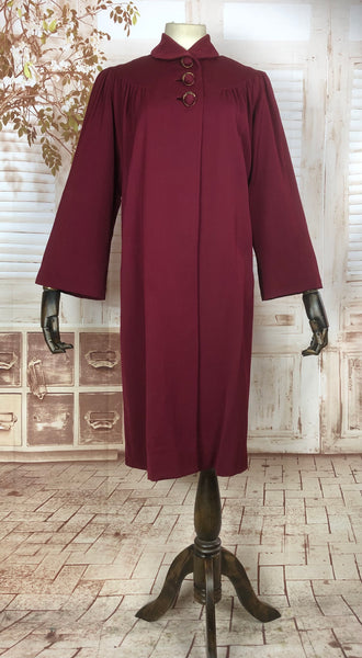 Incredible Original Late 1930s / Early 1940s Burgundy Swing Coat With incredible Hand Buttons