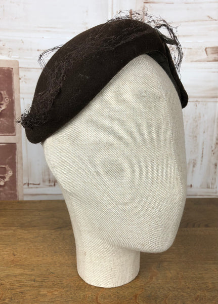 Sweet Original Late 1940s / Early 1950s Brown Fur Felt Cap With Beading