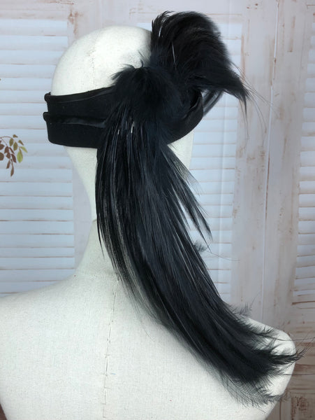 Fabulous 1950s 50s Vintage Headband With Huge Black Statement Bird Of Paradise Feathers Flapper