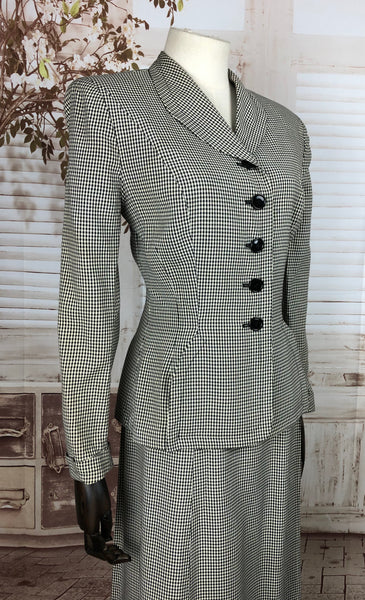 Original 1940s 40s Vintage Black And White Puppytooth Check Skirt Suit By Weathervane