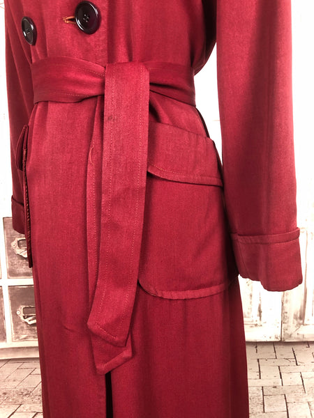 LAYAWAY PAYMENT 2 OF 2 - RESERVED FOR FELICITY - PLEASE DO NOT PURCHASE - Original 1940s 40s Vintage Red Gab Gabardine Belted Double Breasted Rain Coat